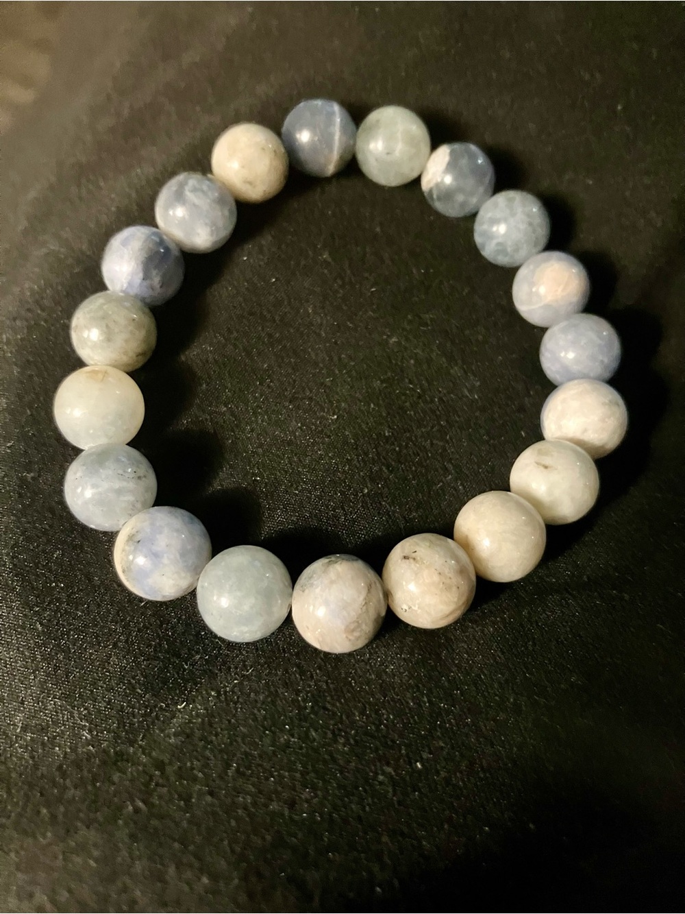 Blue and Cream Beaded Stretch Bracelet - Natural Stone Women’s Jewelry